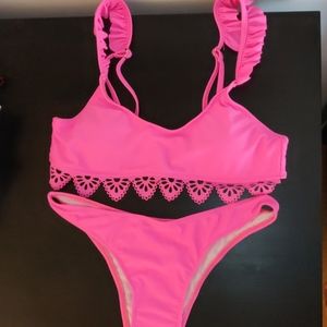 Bright Pink Ruffle Bikini, M